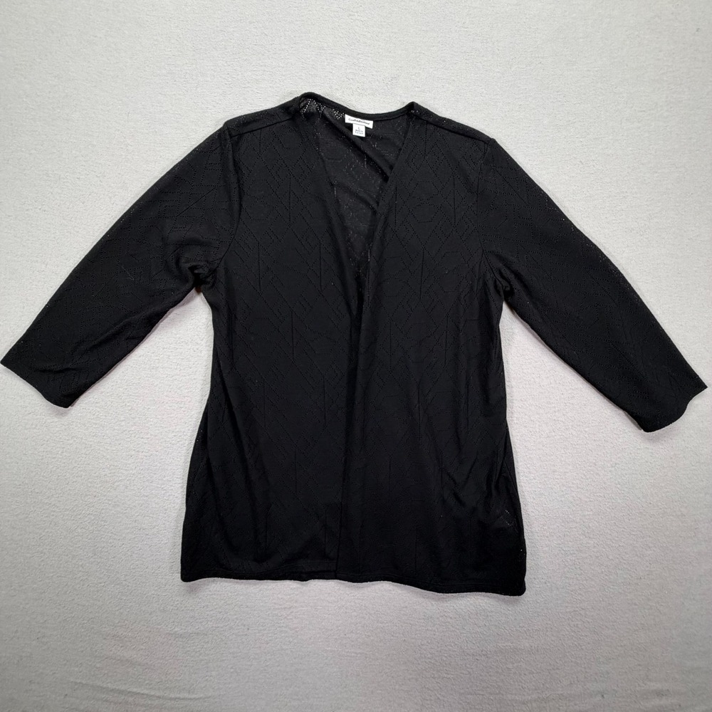 Croft & Barrow Womens Cardigan Regular Black Eyelet Knit Open Front L‎